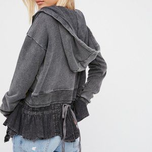 Free People NWT Medium When Worlds Meet Hoodie Jacket Washed Black Grey Hooded